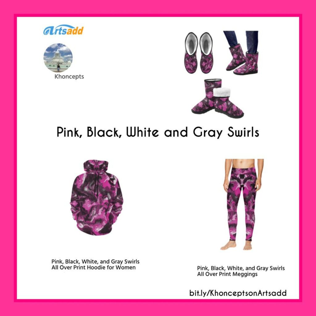 Custom-color Pink, Black, White and Gray Swirls fashion wear