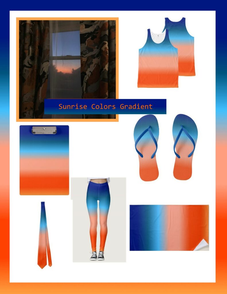 Good morning sunrise colors transformed into fashion wear and gift products.