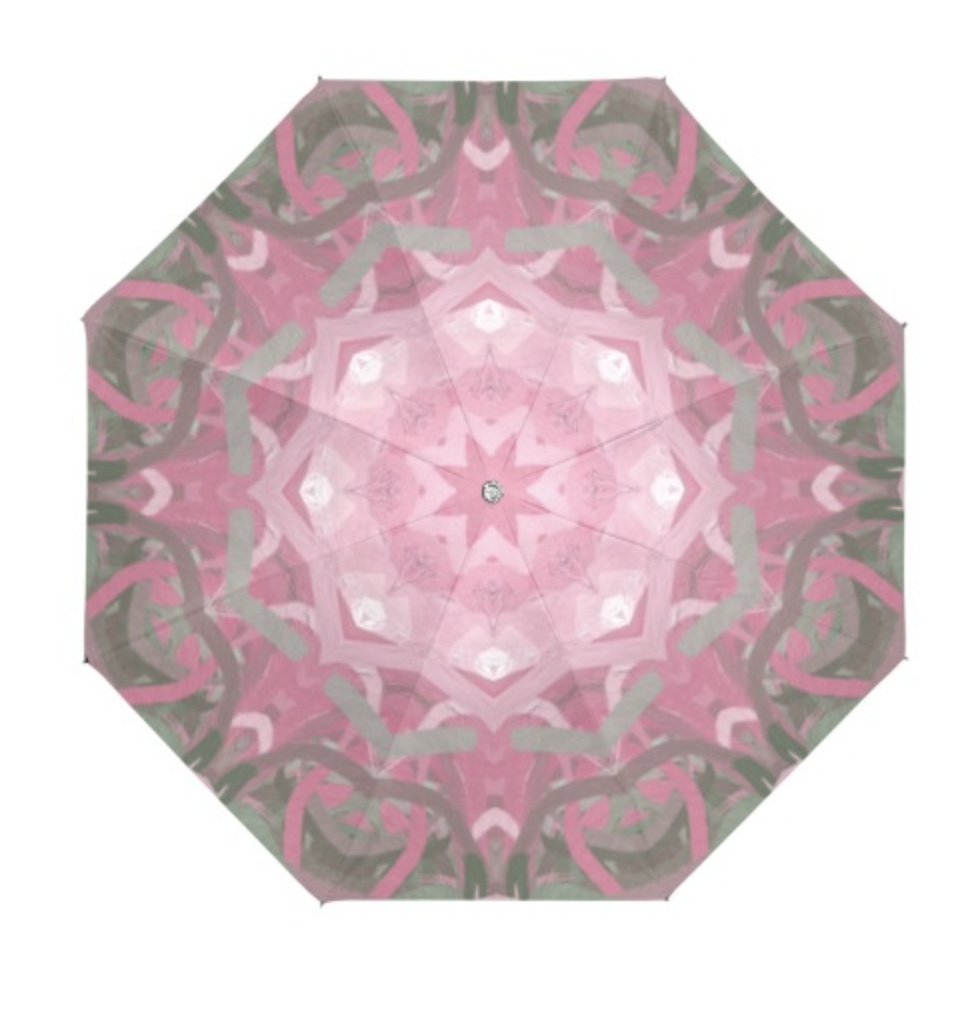 Pretty sorority colors of pink and green mandala designed umbrella