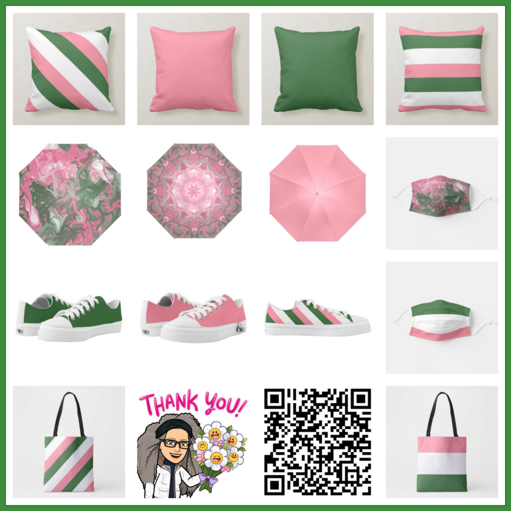 Sorority colors of pink and green designed fashion wear