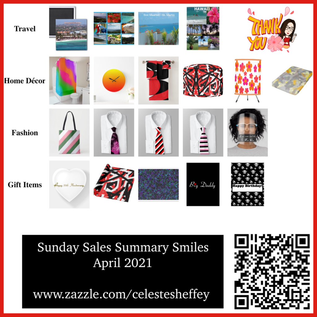 Sunday Sales Report for Celeste Sheffey's Zazzle shops