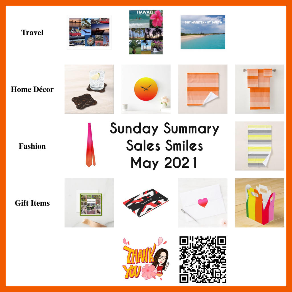 Monthly Sunday Sales Smiles for Celeste's Zazzle shops for May 2021