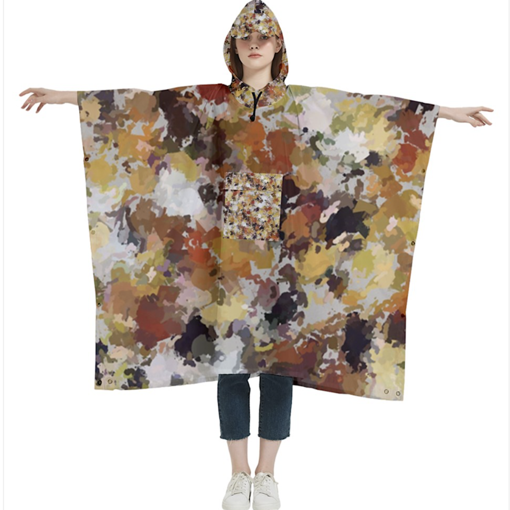 Brown and Yellow Paint Splatter women's hooded rain poncho