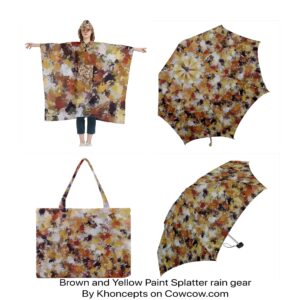 Brown and Yellow Paint Splatter graphic art designed rain gear.
