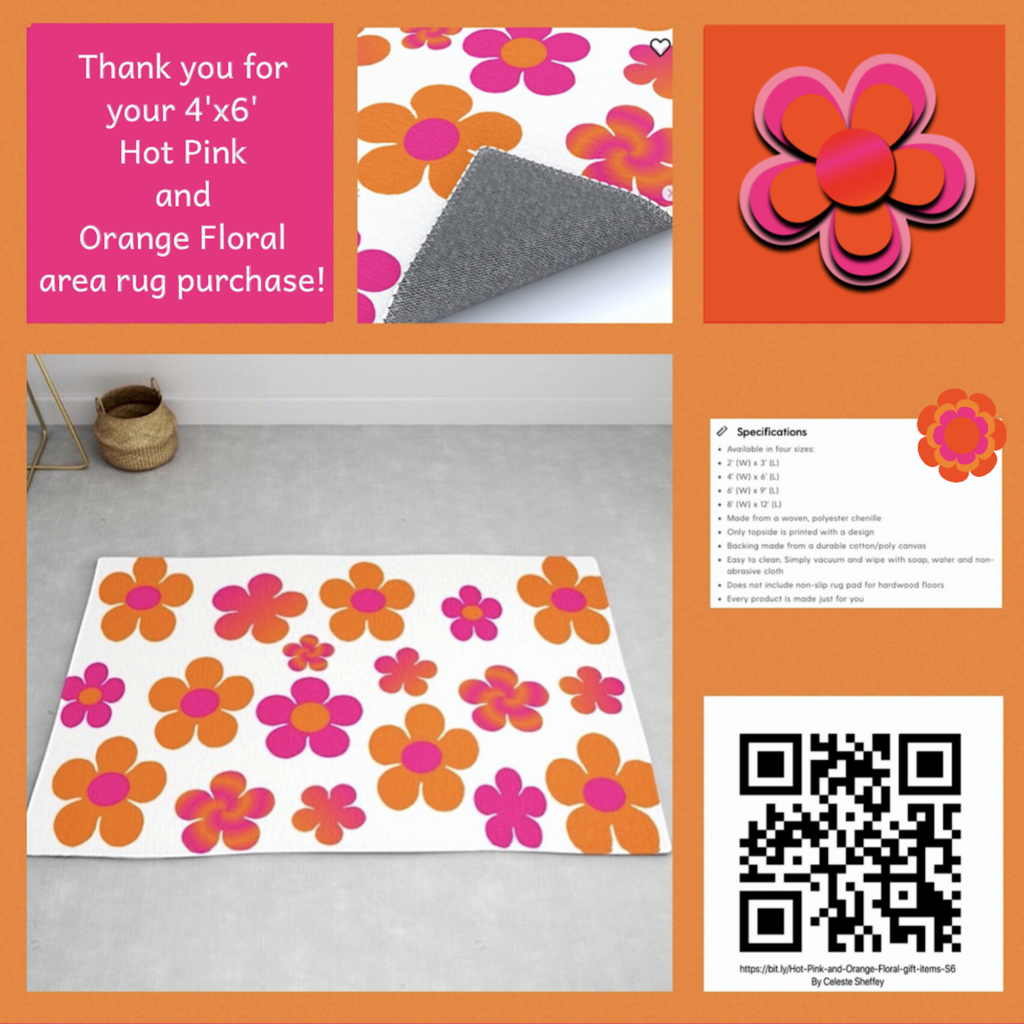 Hot Pink and Orange Floral area rug purchased