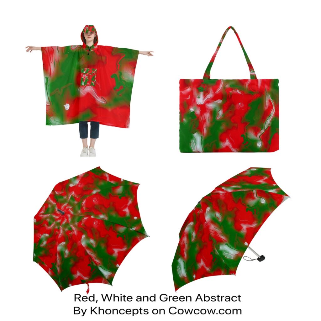 Red, White and Green Abstract designed women's rain gear