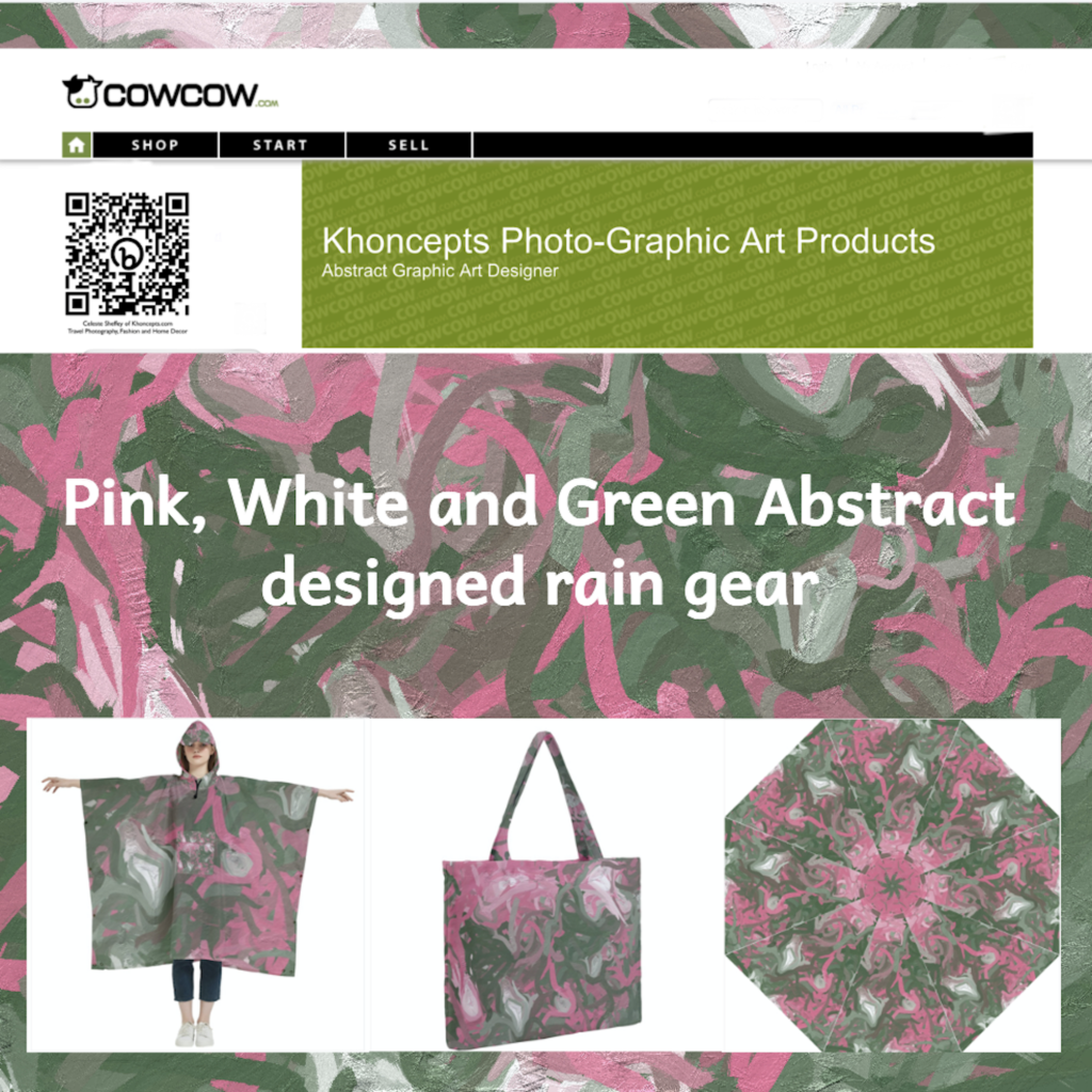 Pink, White and Green Abstract fashion wear on Cowcow.com