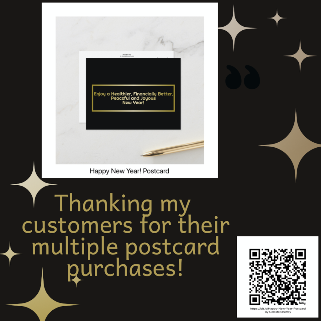 Happy New Year! black and gold postcards