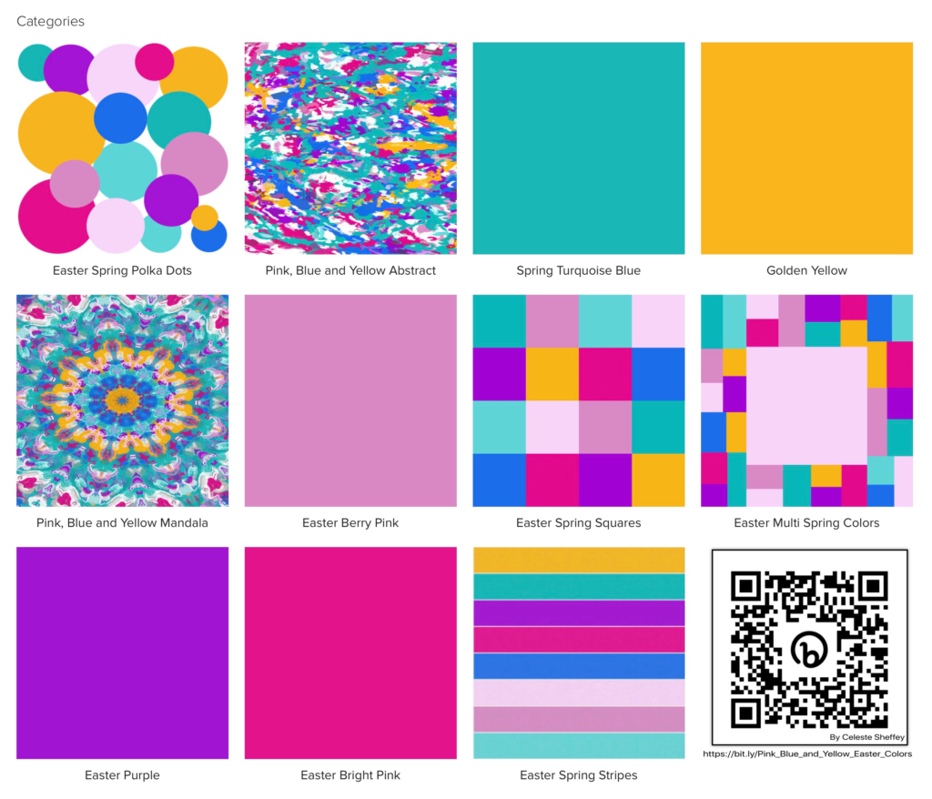 Colorful Pink, Blue and Yellow art designs.
