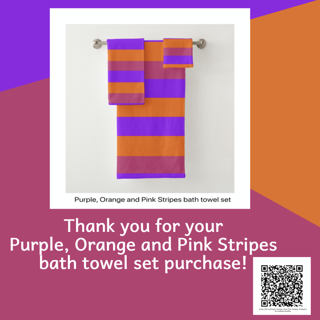 Purple, Orange and Pink striped pattern bath towel set