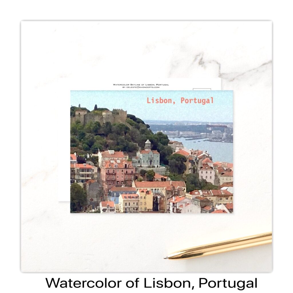 Lisbon, Portugal Watercolor Postcard