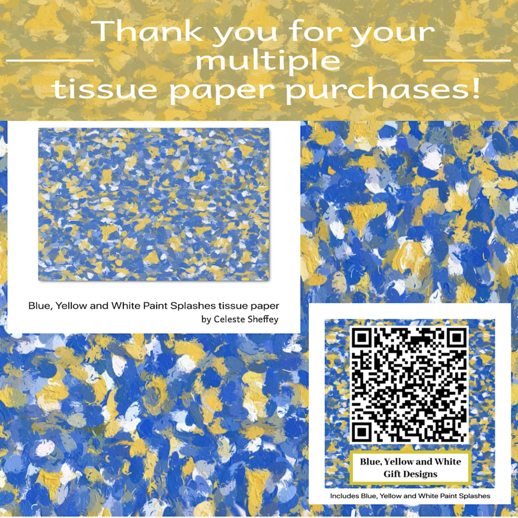 Blue, Yellow and White Paint Splatter designed tissue paper