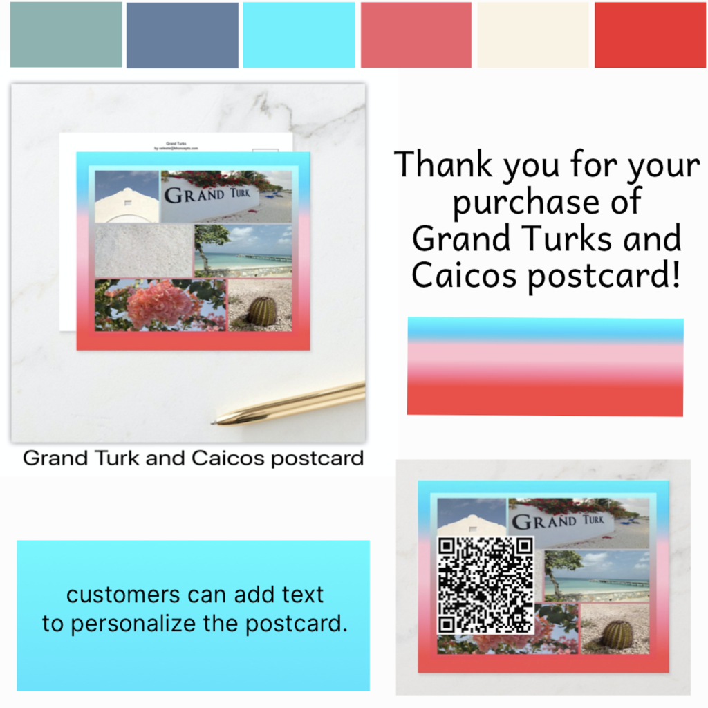 Colorful Grand Turks and Caicos designed postcard