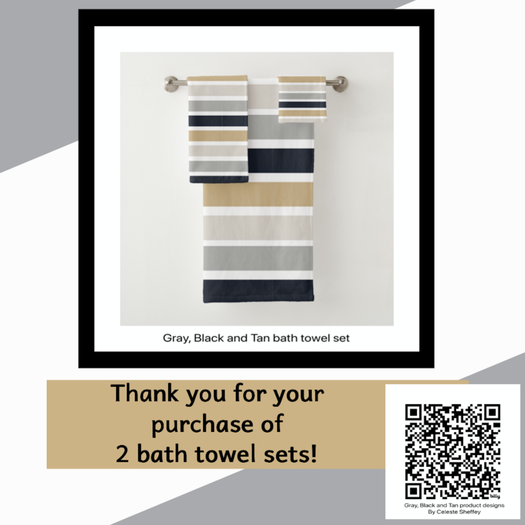 Gray, Black and Tan Stripes bath towel set