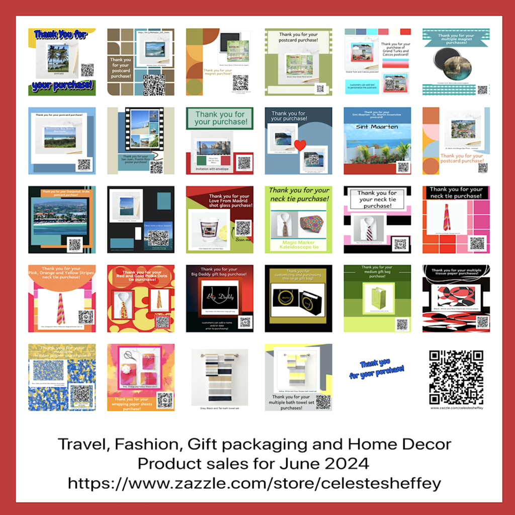 June 2024 Products Sales from Celeste's Zazzle shops