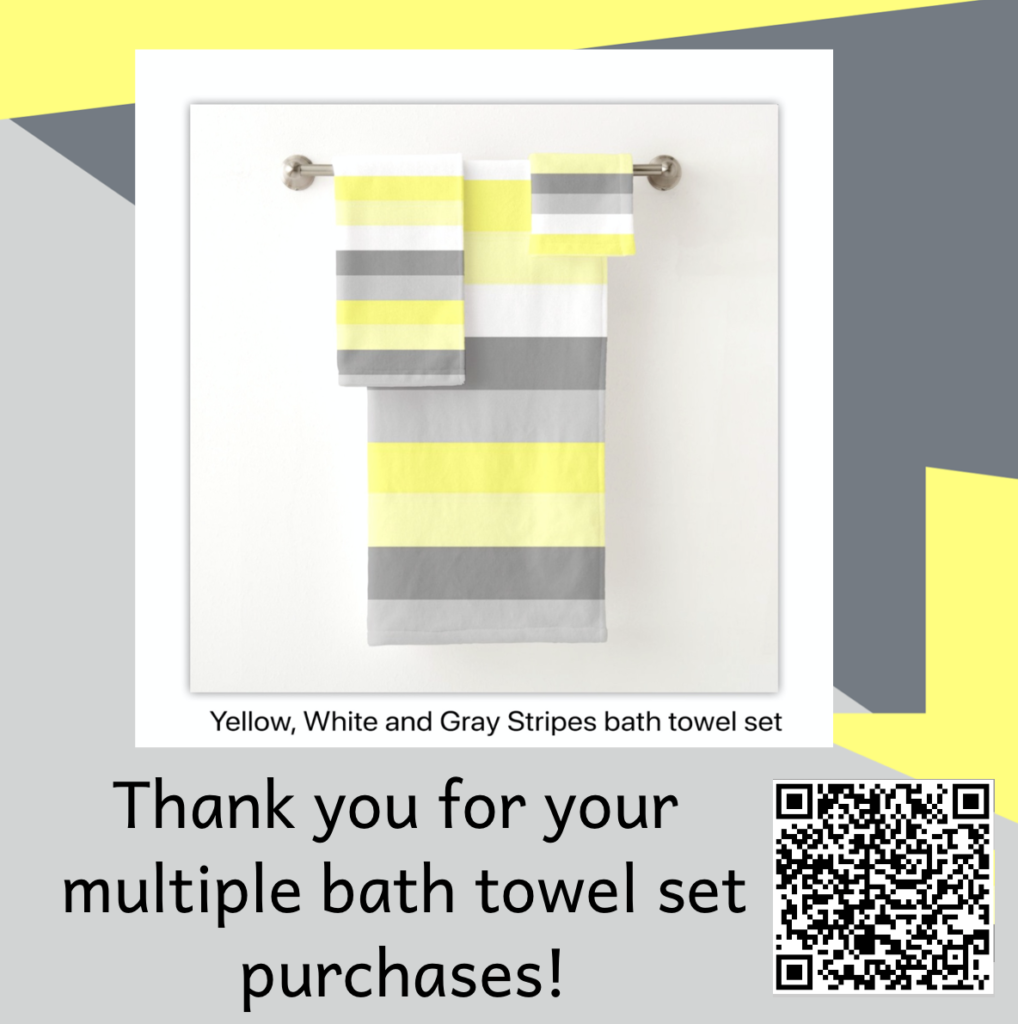 Yellow, White and Gray Stripes bath towel set